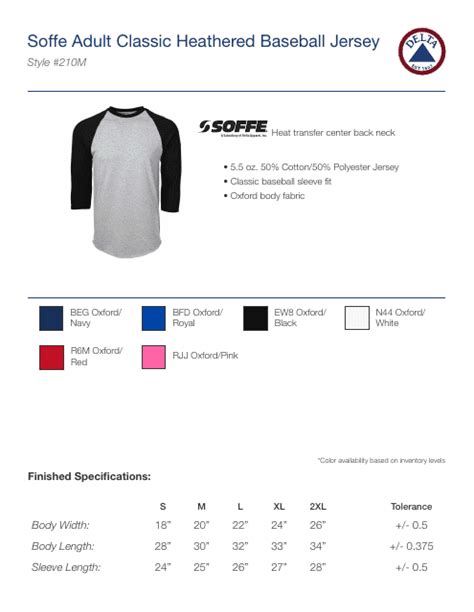 Baseball Jersey Size Chart - Soffe Download Printable PDF | Templateroller