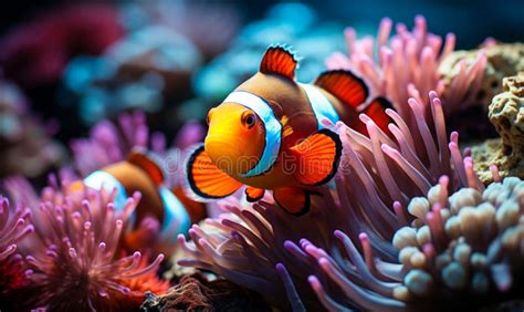 Vibrant Clownfish Swimming Through Colorful Coral Reef A Spectacle Of