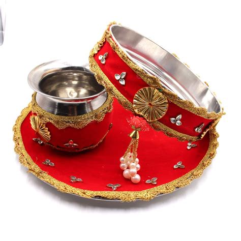 Buy Quvyarts Karvachauth Puja Thali Set Vrat Poojan Decorative Thali