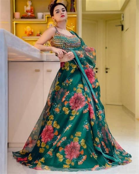 Buy Gorgeous Green Organza Flower Printed Lehenga Choli