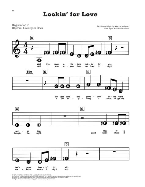 Lookin For Love By Johnny Lee Sheet Music For E Z Play Today At Sheet