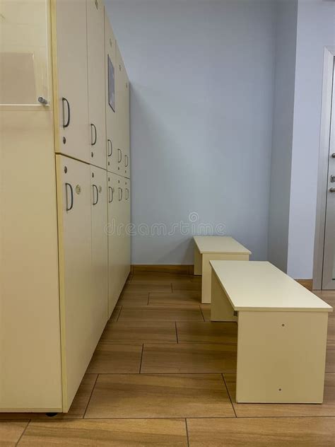 Empty Locker Room With Benches And Cabinets Stock Photo Image Of