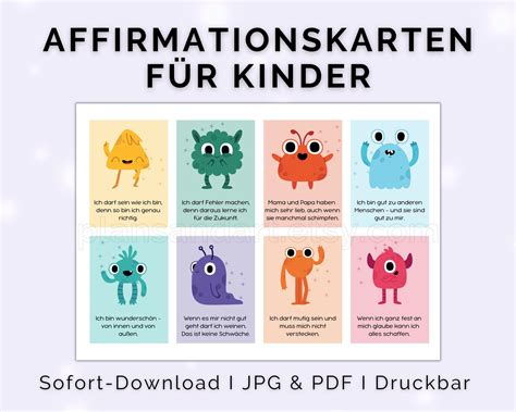 Affirmationskarten für Kinder zum Ausdrucken PDF Download Etsy de in