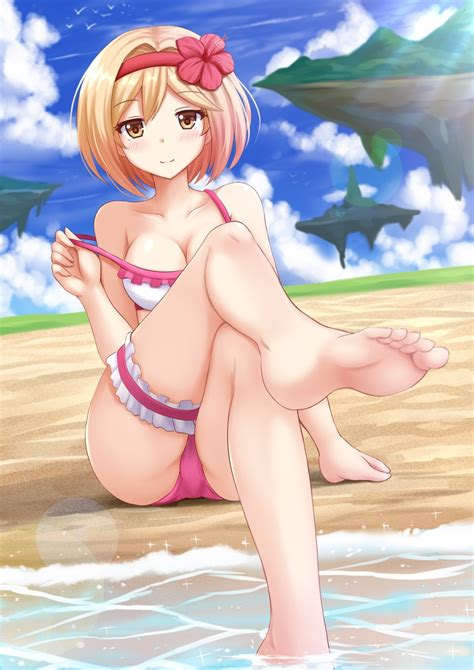 Wallpaper Blonde Anime Girls Yellow Eyes Water Short Hair Beach