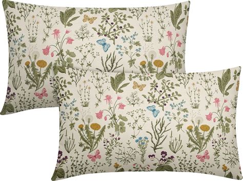 Spring Floral Pillow Covers 12x20 Set Of 2 Sage Green Wild