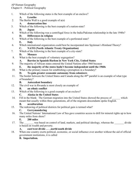 Ap Human Geography Worksheet Answers — Db