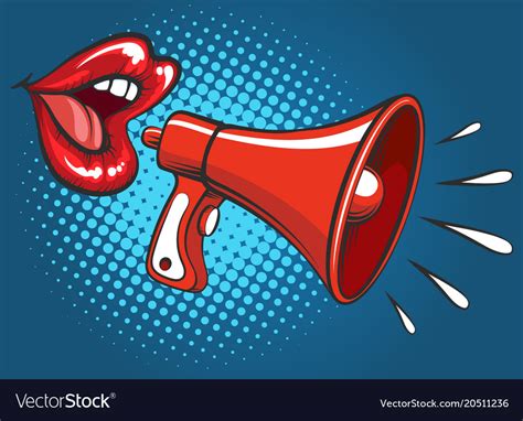 Popart Girl Mouth Screaming In Megaphone Vector Image