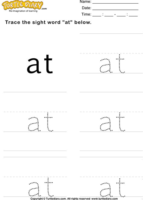 Download And Print Turtle Diary S Sight Word At Tracing Sheet Worksheet Our Large Collection Of