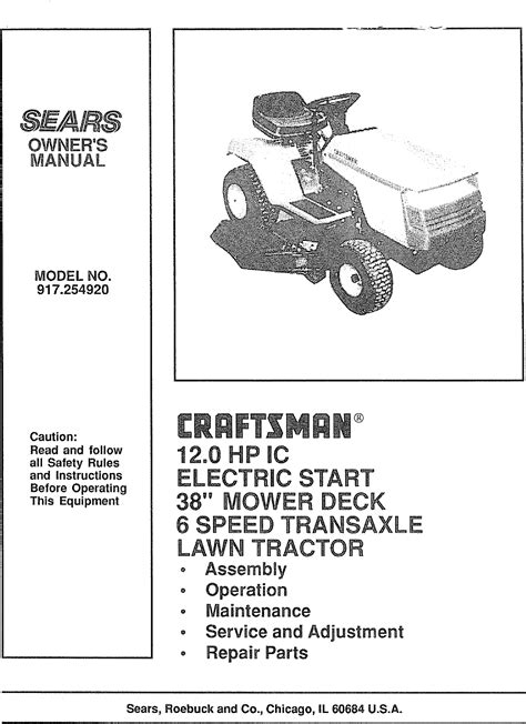 Craftsman 917254920 User Manual Lawn, Tractor Manuals And Guides L0804242