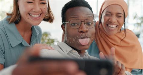 Business People Face And Happy Office Selfie Solidarity Or Diversity