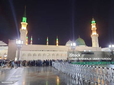 Beautiful View Of Masjid Al Nabawi Madinah At Night Stock Photo ...