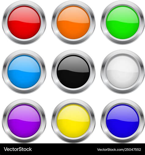 Round Buttons Glass Colored Icons With Chrome Vector Image