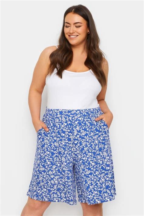 Yours Plus Size Blue Ditsy Floral Print Pull On Shorts Yours Clothing