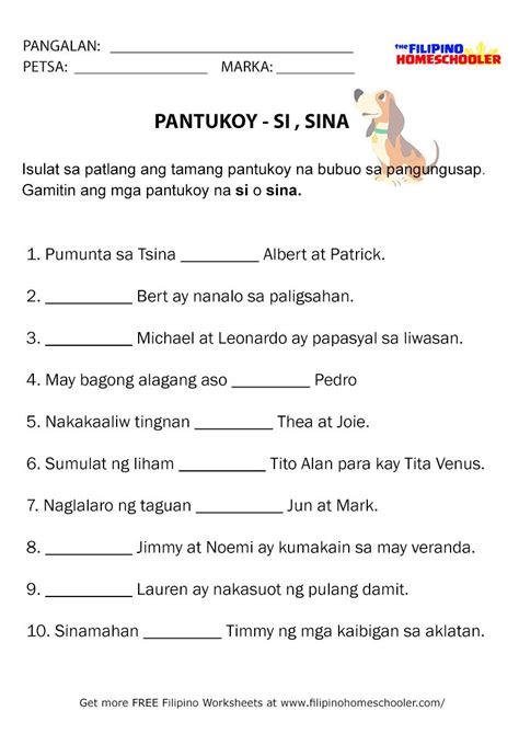 Free Pantukoy Worksheets – SI, SINA | 2nd grade math worksheets ...