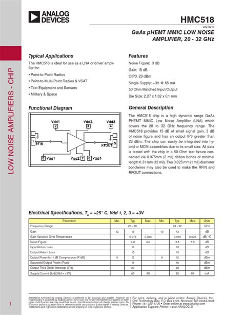 Hmc Datasheet Gaas Phemt Mmic