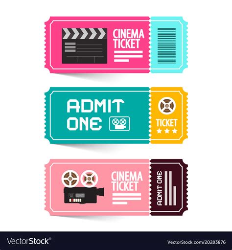 Cinema ticket admit one movie flat design tickets Vector Image