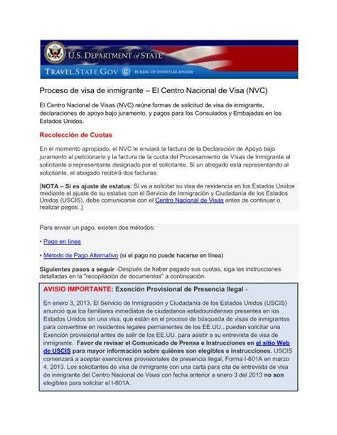 Proceso De Visa De Inmigrante El Centro Nacional De Visa Nvc