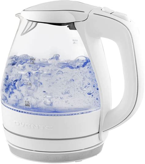 Ovente Rapid Heating Electric Kettle 15l Borosilicate Glass Bpa Free Auto Shut Off White