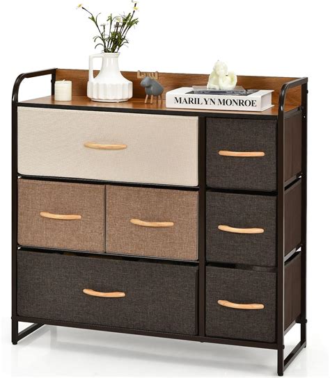 Casart Chest Of Drawers Wooden Top Fabric Storage Dressers Iron Frame