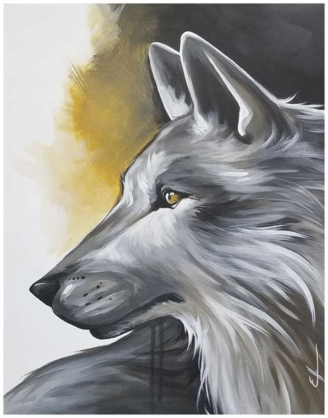 Grey wolf painting *SOLD* grey wolf with ocher yellow abstract background acrylic painting by ...