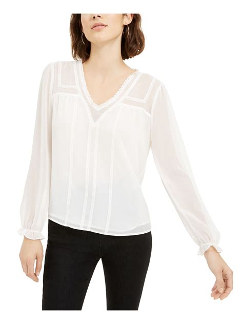 1 State Womens White Long Sleeve V Neck Top Size S Ebay