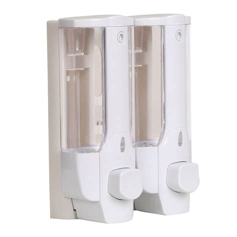 2 Chamber Refillable Wall Mount Liquid Hand Soap Dispenser White ...