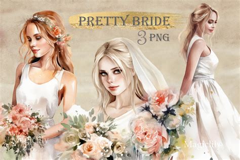 Pretty Brides Watercolor Wedding Clipart Graphic By Magiclily