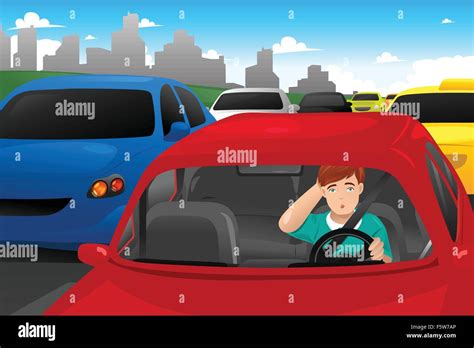 A vector illustration of man stuck in traffic Stock Vector Image & Art ...