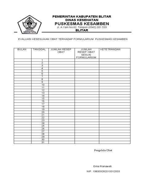 Form Evaluasi Kesesuaian Resep Pdf