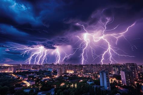 Premium Photo Lightning Storm Over A City Skyline With Bolts Of