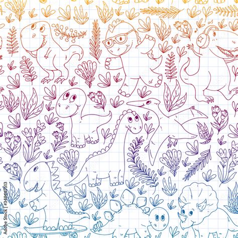 Dinosaurs, dino. Vector pattern kids fabric, textile, nursery wallpaper ...