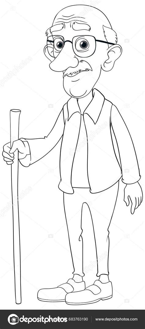 Vector Illustration Old Man Walking Walking Stick Stock Vector By