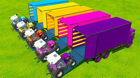 COLORED MINI RIGITRAC TRACTORS TRANSPORTING WITH TRUCKS Farming