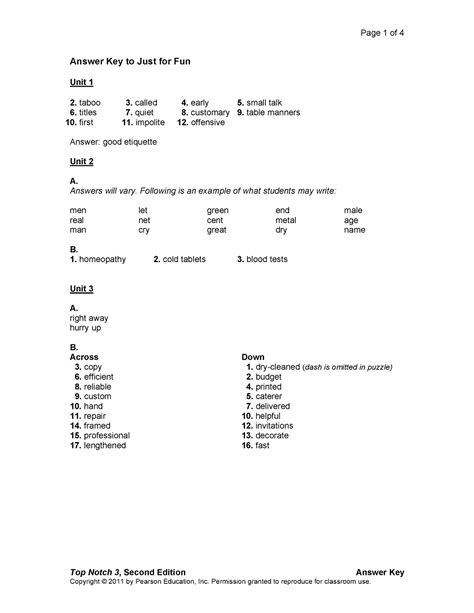 Just For Fun Anwers Top Notch 3 Second Edition Answer Key Answer