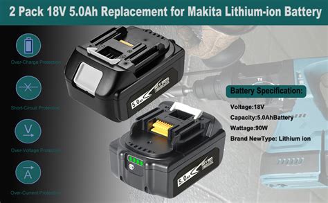 Amazon DV8DKV7 2 Pack 5 0Ah 18V Replacement Batteries For Makita