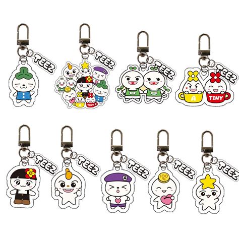 Kpop ATEEZ Acrylic Double Sided Keychain Cartoon Keychain Bag Charm