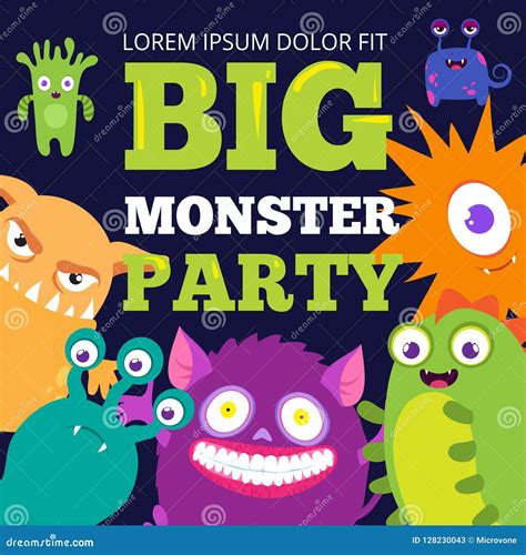 Halloween Monster Party Banner Template With Cute Cartoon Characters