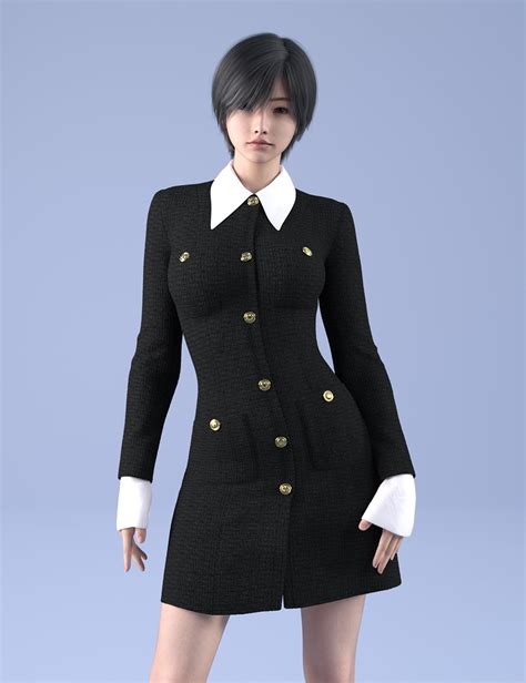 Dforce Hnc Tweed Button Dress Outfits For Genesis Daz D