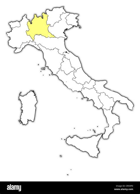 Mappa politica dell Italia con le diverse regioni dove la Lombardia è