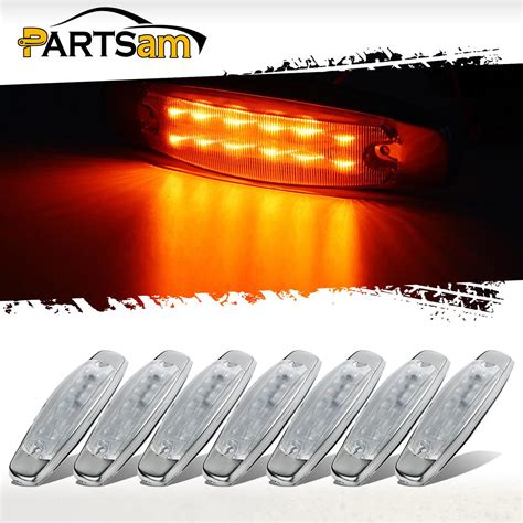 7x LED Clear/Amber Side Cab Marker Light For Peterbilt Mack 12LED ...