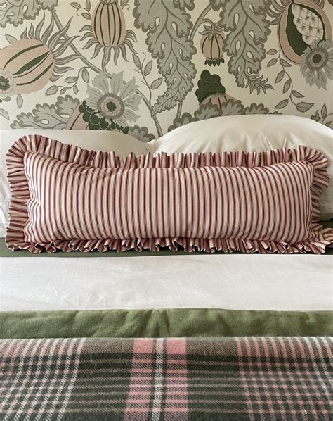 Extra Large Ruffled Lumbar Cushion Cover Striped Frilled Pillow Red