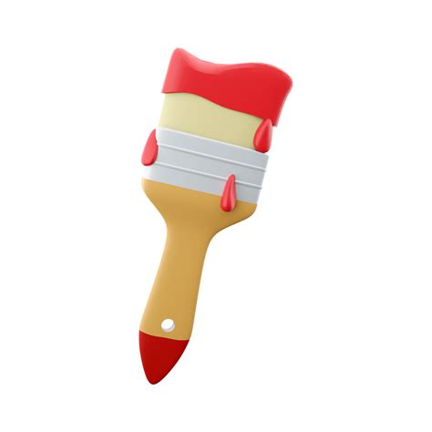 3d Wall Paint Brush With Red Paint Isolated Wall Paint Brush 3d