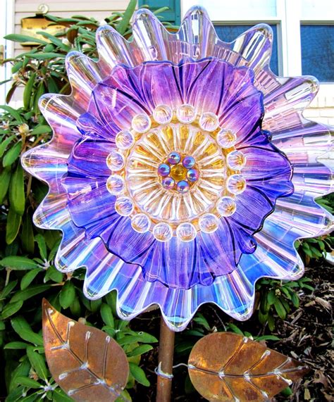 Vintage Glass Plate Flower Upcycled Glass Art Plate Flowers Etsy