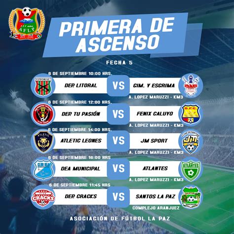 Asociación - ROL DE PARTIDOS PRIMERA DE ASCENSOS FECHA 5 #AFLP | Facebook