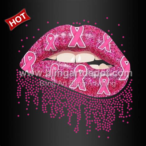 Bling Pink Ribbon Rhinestone Transfers Breast Cancer Printing Vinyl For