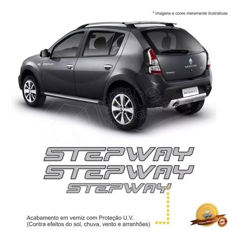 Kit Emblemas Adesivos Sandero Stepway Cinza Claro Mercado