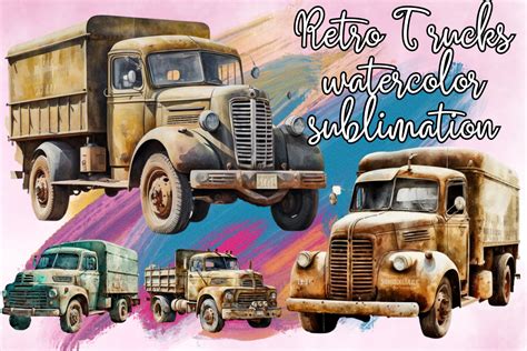 Retro Semi Trucks Watercolor Sublimation Graphic By Sugarplum · Creative Fabrica