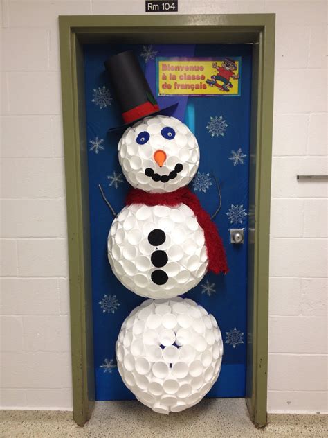 Classroom door decoration for winter -- Styrofoam cup snowman | Door ...