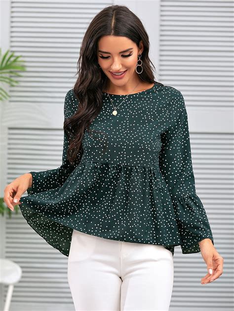 Polka Dot High Low Peplum Blouse Shein Usa Fashion Peplum Top