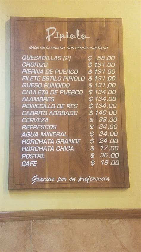 Carta Del Restaurante Carnes Asadas Pipiolo Mariano Otero